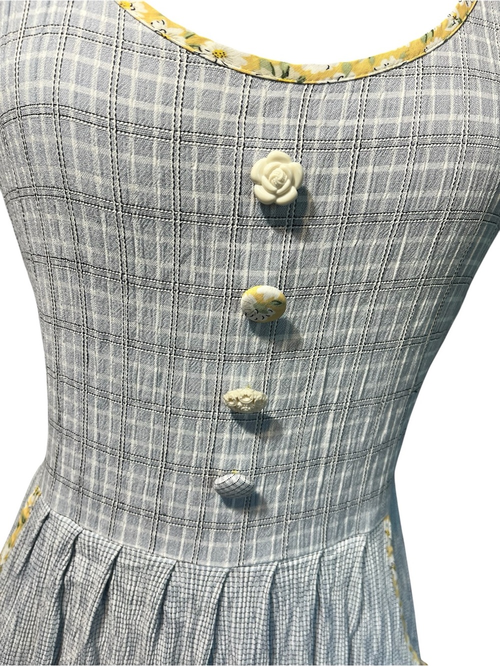 Vintage Carol Anderson Rayon Acetate Blue Plaid Midi Dress Small - Picture 4 of 8
